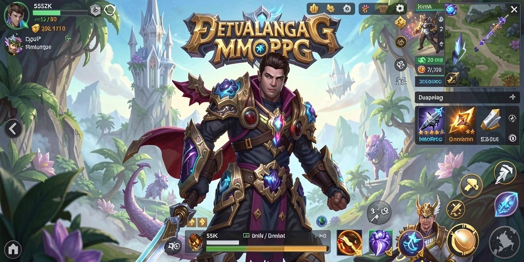 Screenshot gameplay 555ZK menunjukkan pertempuran epik dalam dunia MMORPG.
