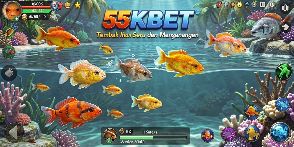 Screenshot gameplay 55KBET menampilkan keseruan menembak ikan.