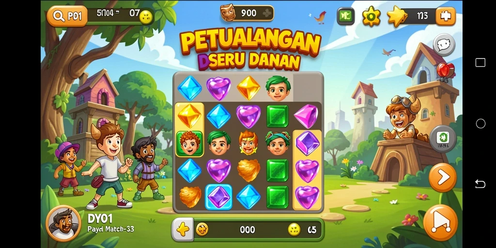 Screenshot gameplay DY01 yang menggambarkan keseruan mencocokkan item.