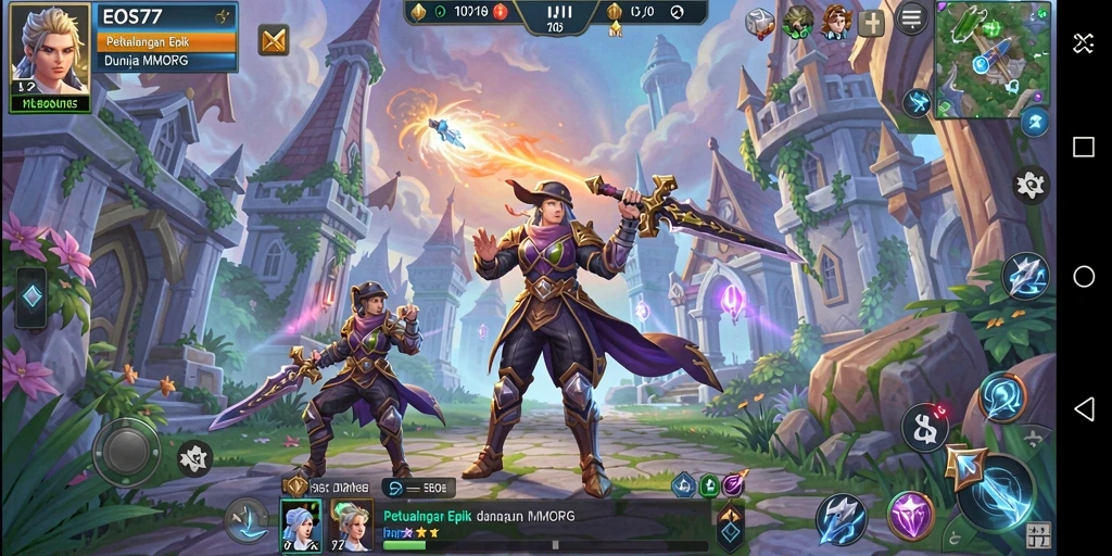 Screenshot gameplay menunjukkan aksi menarik di dunia MMORPG EOS77.