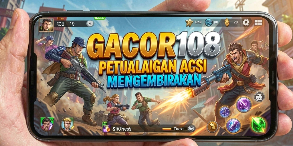 Tangkapan layar utama GACOR108 menampilkan pertempuran seru di lingkungan fantastis.