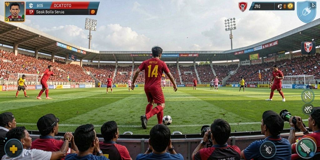 Tampilan gameplay seru di OCATOTO dengan aksi sepak bola yang mendebarkan.