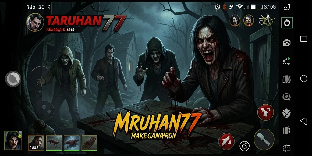 Screenshot gameplay TARUHAN77 menampilkan suasana mencekam dan efek visual horor.