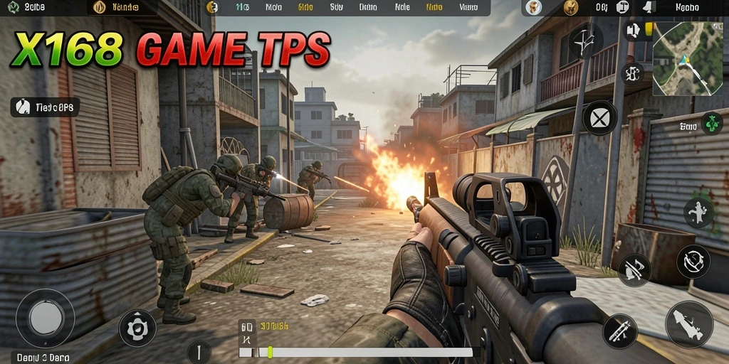 Gameplay seru X168 menunjukkan pertarungan intens dalam arena TPS.