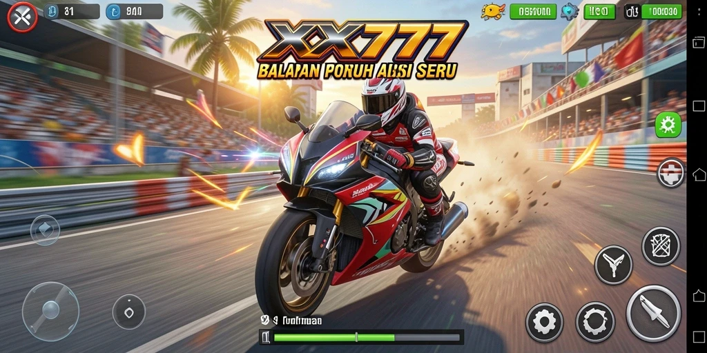 Tampilan gameplay XXX777 dengan balapan motor yang menegangkan.